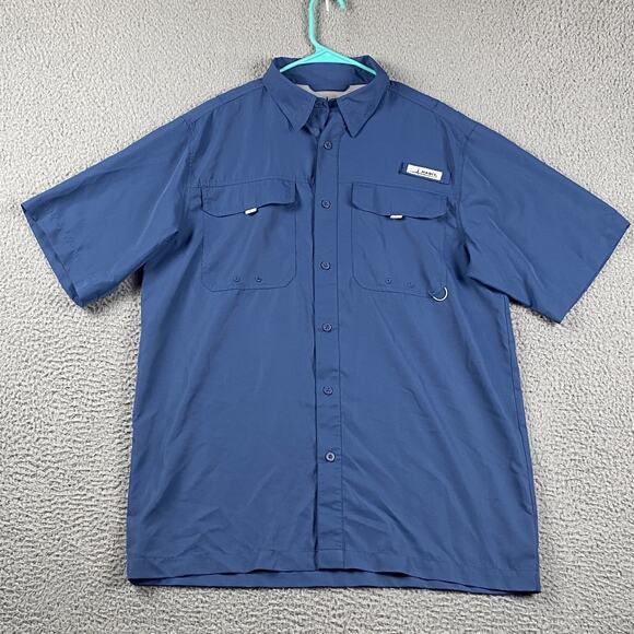 Habit Button Up Short Sleeve Shirt Men's Medium Blue Fishing Hiking Vented - Picture 1 of 10
